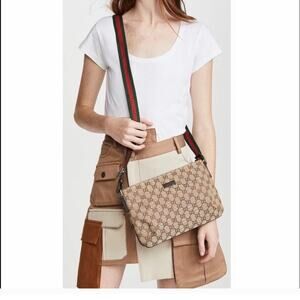 Gucci Brown Canvas Messenger Bag.